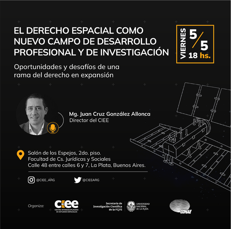 Read more about the article Charla «EL DERECHO ESPACIAL COMO NUEVO CAMPO DE DESARROLLO PROFESIONAL Y DE INVESTIGACIÓN»